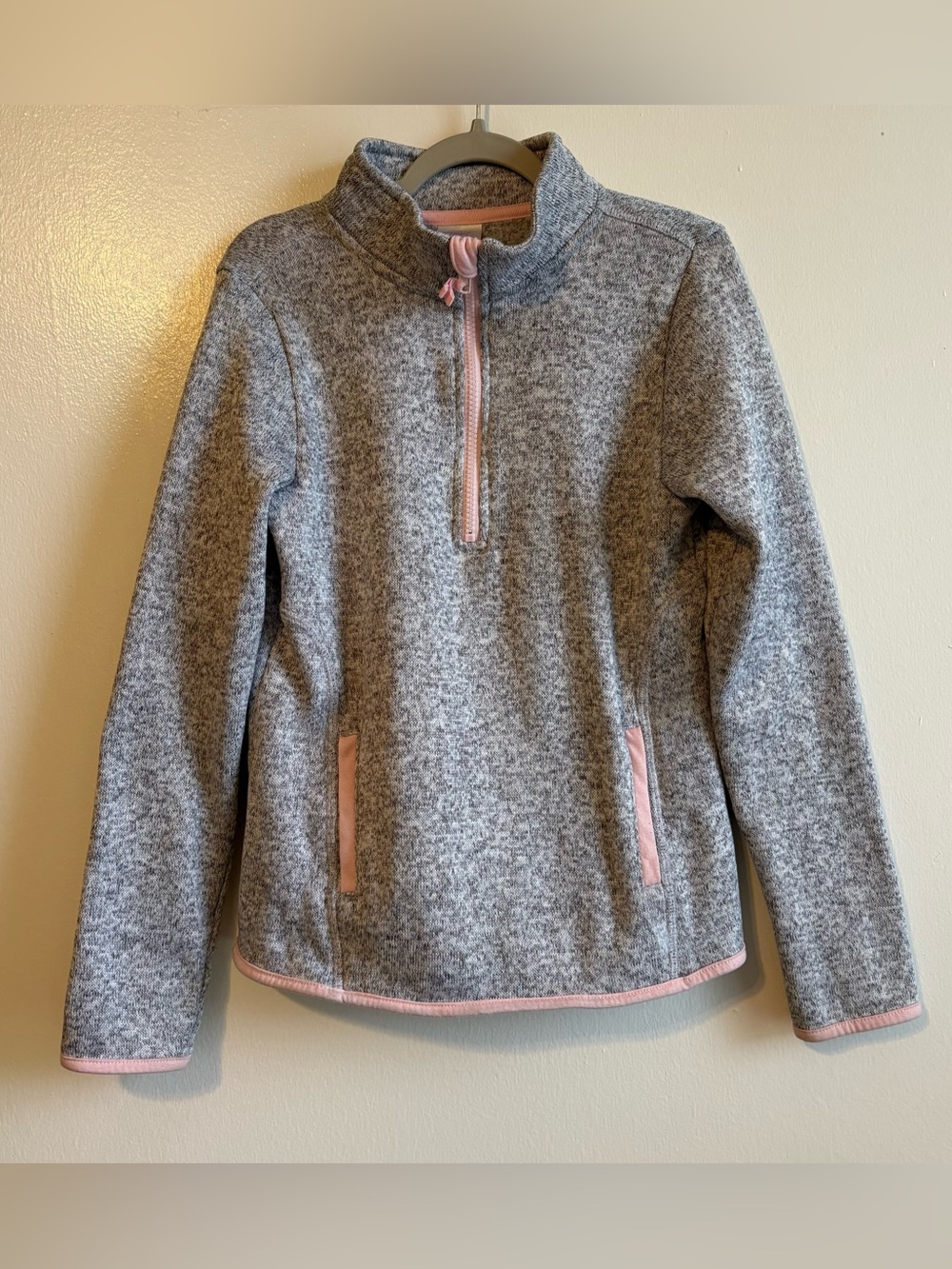 Girls' Grey Heather Quarter-Zip Pullover with Pink Trim Athletic Works
